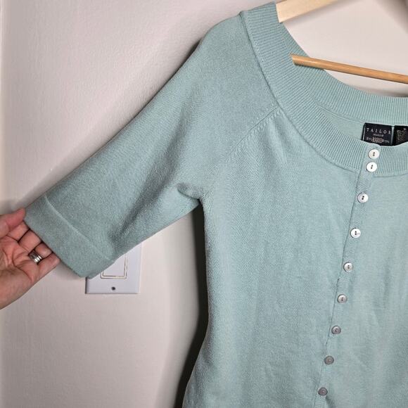 TAILOR by B. Moss Women's Light Sea Foam Green 1/2 Sleeve Cardigan Top Size M - Picture 3 of 7